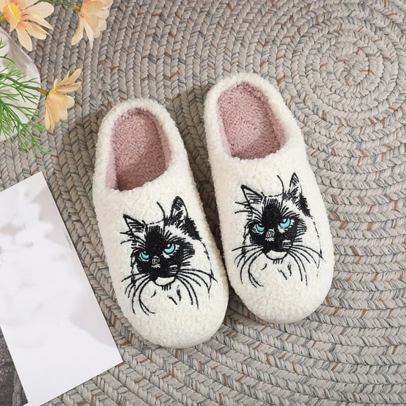 ATENAR Slippers for Women Wide Fuzzy Womens Shoes Slip On House Slipper White 6.5