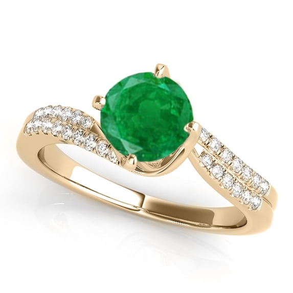 1.05 Ct Interwined Design Diamond & Emerald Ring -14k Gold