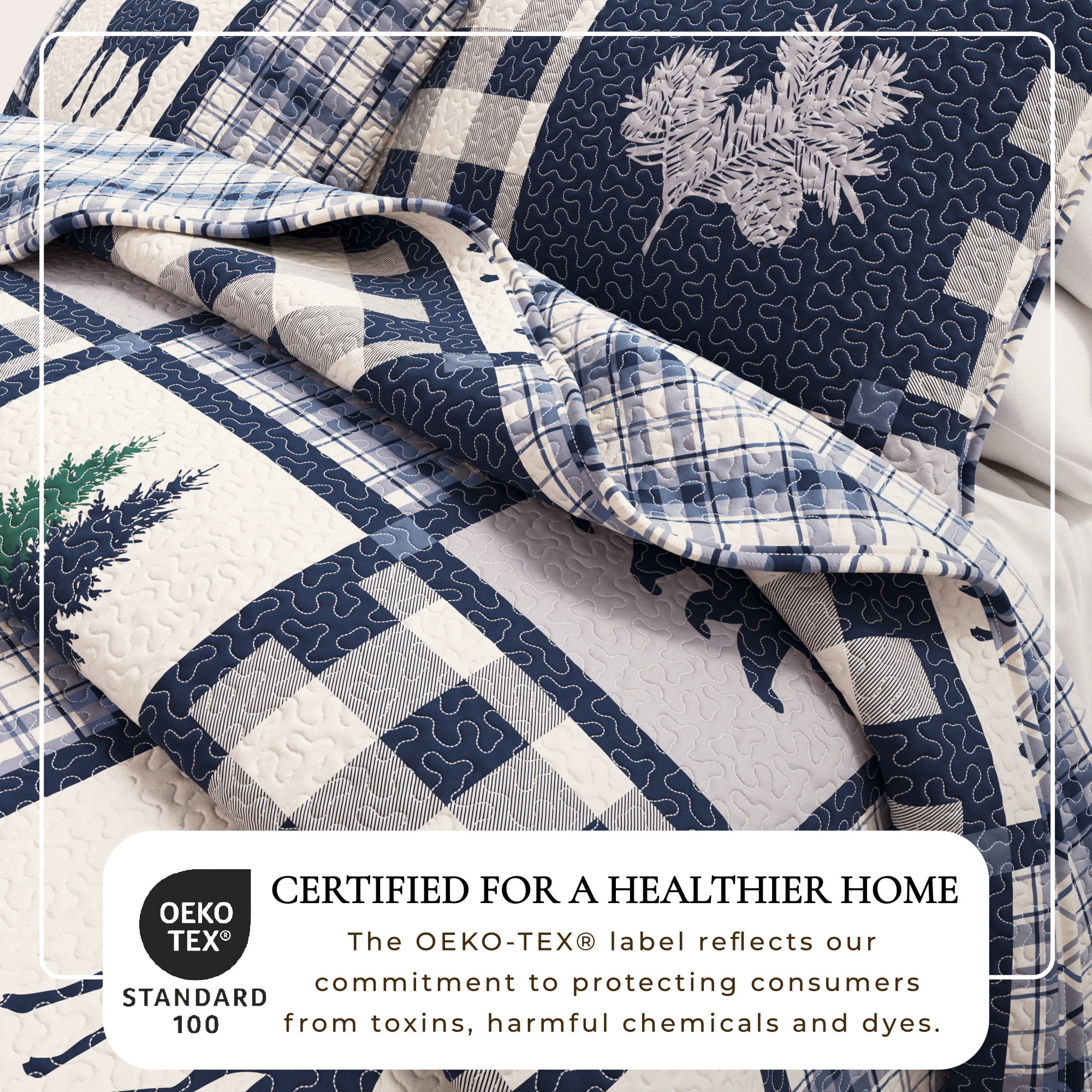 Lodge Quilt Set - Lightweight, Soft, All-Season - 2-Piece Reversible Rustic Bedding Set (Twin / Twin XL, Navy / Grey)