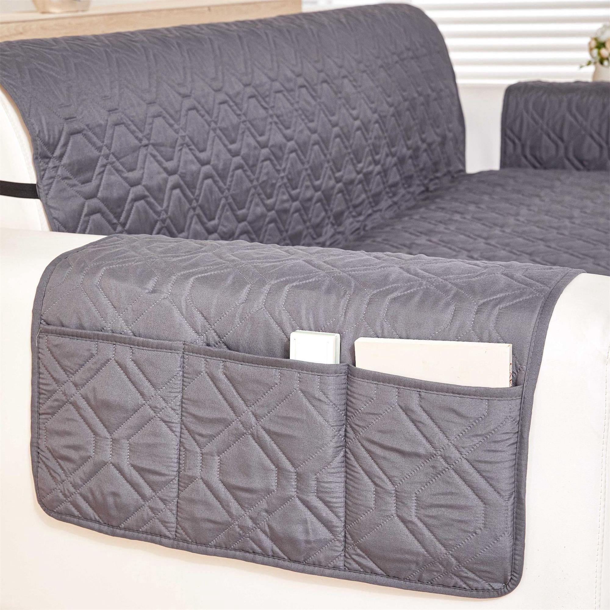 Waterproof Couch Covers 3 Cushion Couch,Non Slip 3 Seater Sofa Covers Washable,Furniture Protector with Side Pockets Elastic Straps for Dogs, Pets,Living Room(Dark Gray,3 Seater Sofa)