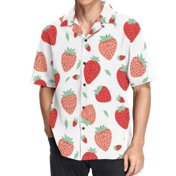 joogoo Men's Hawaiian Shirt Cute Strawberry Short Sleeve Casual Button Down Shirts M