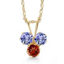 Gem Stone King 14K Yellow Gold Blue Tanzanite and Red Garnet 3-Stone Pendant Necklace for Women (0.45 Cttw, Gemstone December Birthstone, Round 3MM, 18 inch Chain)