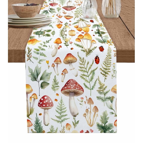 Table Runner Mushroom Leaves Table Decoration for Kitchen Dinning Vintage Green Plant Table Decoration for Indoor Outdoor Party Wedding Decor 13x72 Inch