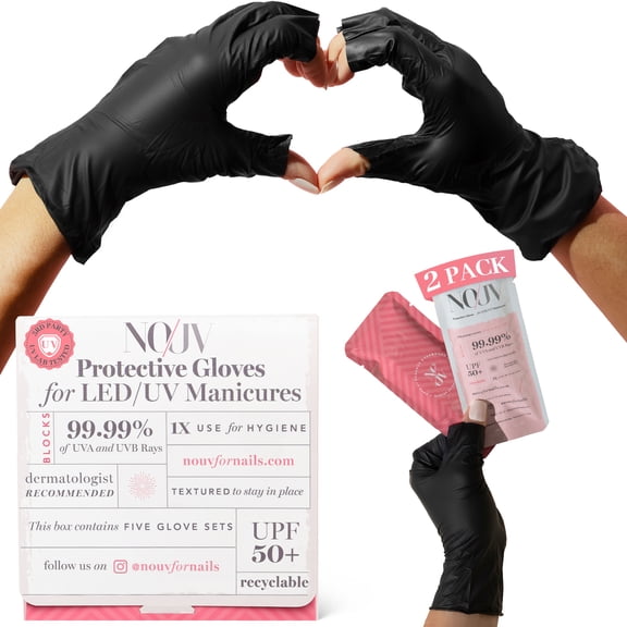 NoUV - Disposable UV Blocking Nail Gloves for Gel Manicures (2 Pack) - Hygienic UV Light Fingerless Hand Protection Gloves | 99.99% Protective UV Lamp Women Nail Polish Gloves | Recyclable, UP5 50+