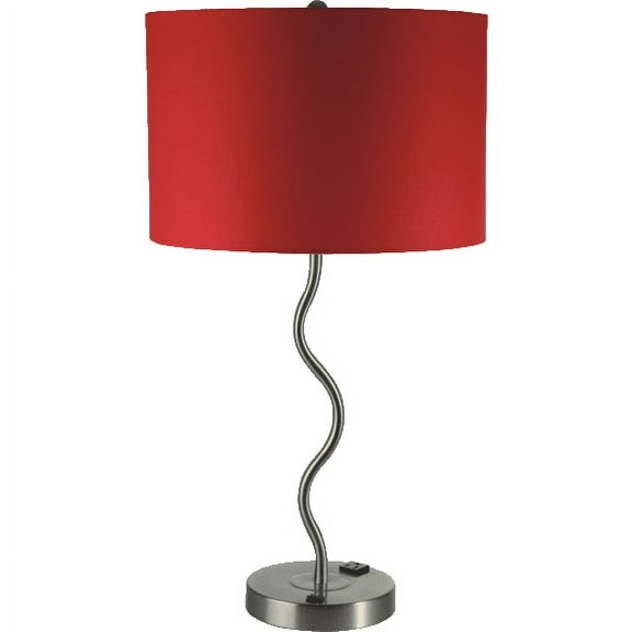 NEW Brushed Steel Base Red Fabric Shade Finish 29" Table Lamp 6224