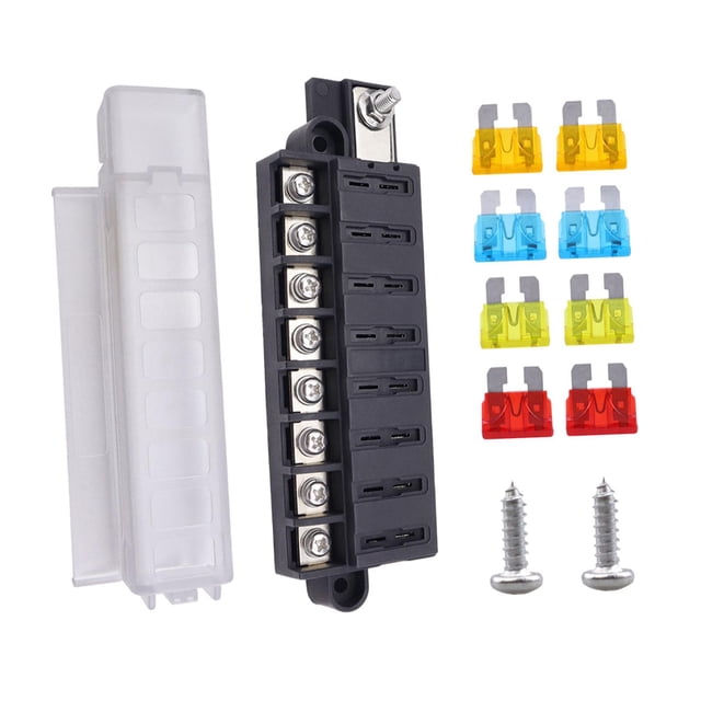 Portafusibles Baoblaze de 8 vías para caja de fusibles de yate RV con cubierta de protección