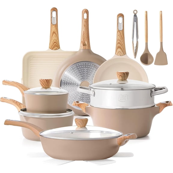 Ceramic Cookware Sets, Pots and Pans Set Nonstick, -Piece Induction Cookware, Healthy Non Stick Kitchen Cooking Set with Stay-Cool Handles, PFAS PTFE PFOA PFOS