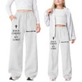 thumbnail image 2 of Huowey Girl'S Baggy Sweatpants Letter Print Drawstring Elastic Waist Straight Leg Athletic Pants With Pockets Wide Leg Breathable Spring Sport Long Trousers Stylish Streetwear,White,15-16 Years, 2 of 9