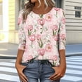 thumbnail image 4 of CYMMPU T-Shirts Button up V Neck Blouses for Women Dressy Casual Floral Printed 3/4 Sleeve Summer Trendy Shirts Loose Fit Spring Tops Business Elegant Work Tops T-Shirts Pink XL, 4 of 7