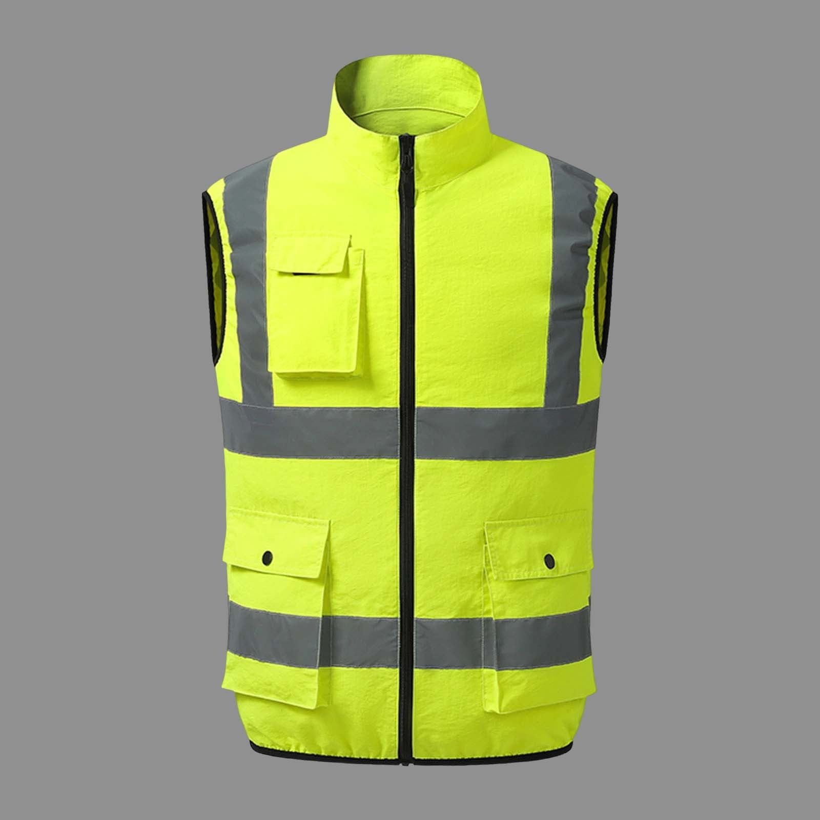SZJXBUY Mens Reflective Running Vest High Visibility Multi Pocketsing Safety Vests Air Conditioned Wearable Fan Multi Pockets Construction Jackets Yellow,S