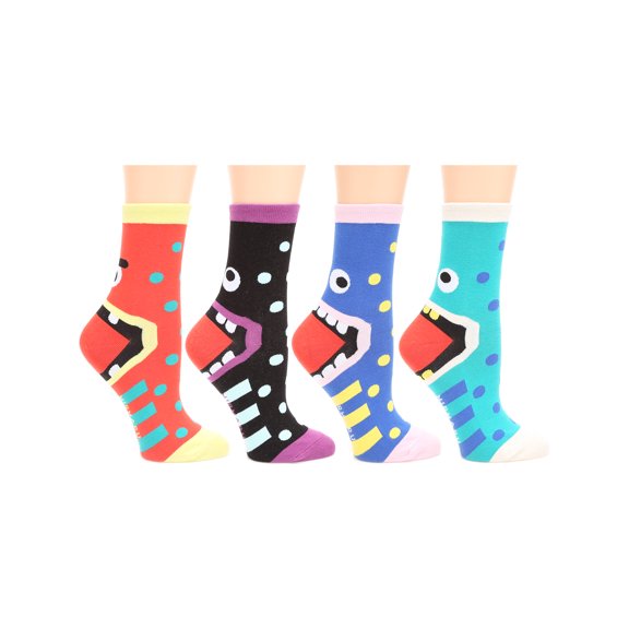 MIRMARU Women's 4 Pairs Animal Cute Funny Novelty Casual Cotton Crew Socks. (W-L-011)