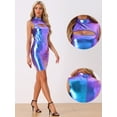 thumbnail image 2 of DARING DIVA Shiny Metallic Cutout Bodycon Mini Dress XS Blue Purple, 2 of 6