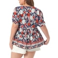 thumbnail image 4 of DARING DIVA Women's Plus Boho Floral Print V Neck Blouse 4X Red, 4 of 6