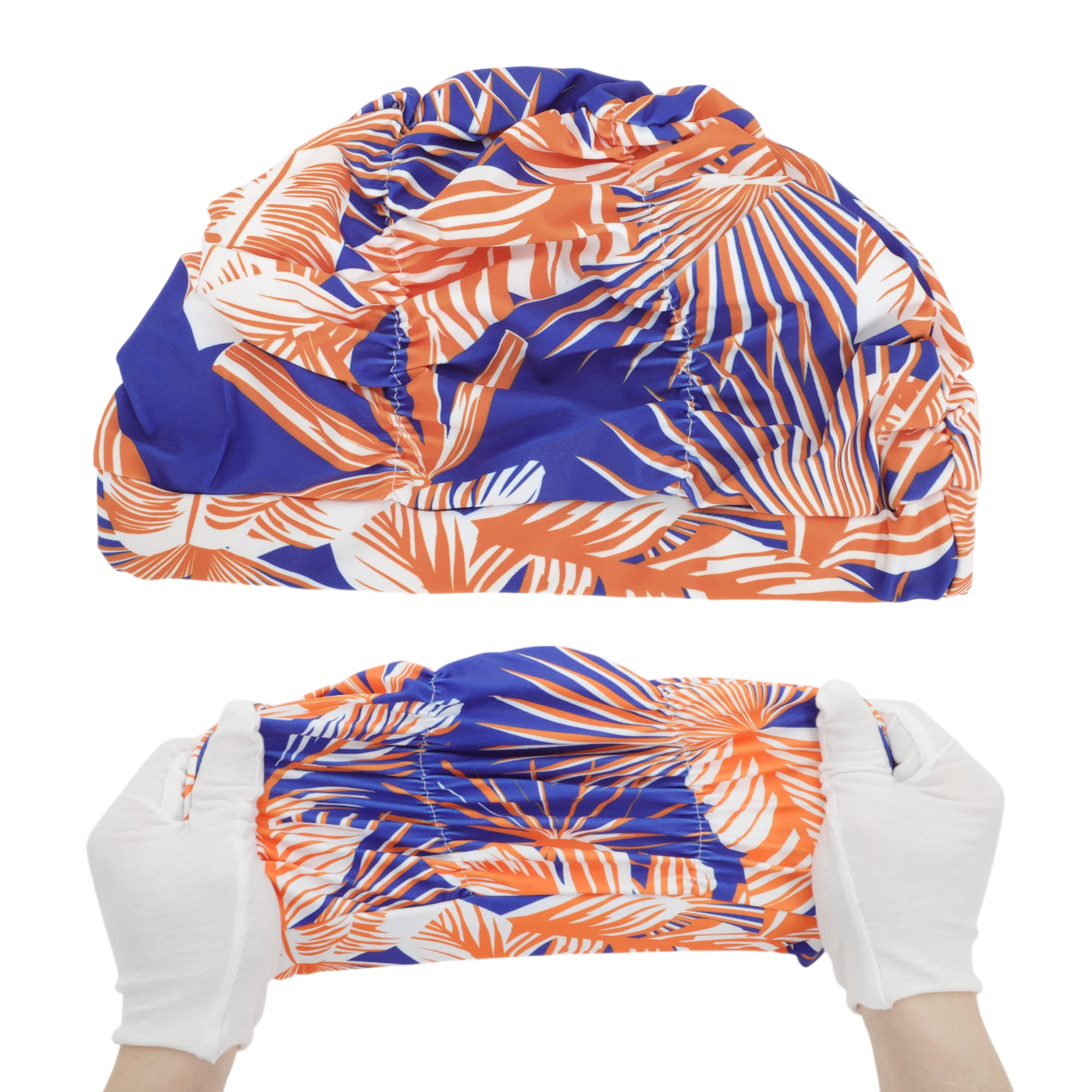 Unique Bargains 1Pc Breathable Pleated Style Swimming Cap Deep Blue Orange