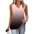 thumbnail image 4 of Mujeres sin mangas Tops de verano gradiente color fuera de posición impresión V-cuello blusa casual Mujeres V-cuello de verano Tops, 4 of 8