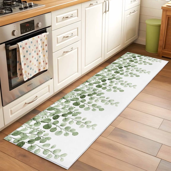 2'x6' Rug Runners for Hallways Kitchen, Sage Green Eucalyptus Leaves Non Slip Entryway Beside Floor Carpet Runner, Spring Country Botanical Washable Laundry Room Bedroom Throw Rugs Mat for Family Pet