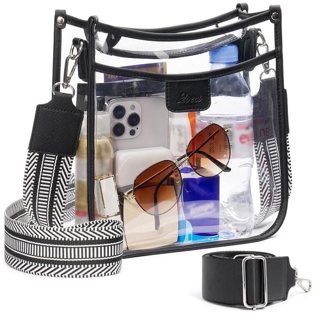 Bolsa transparente QOECI Stadium Events, transparente, negra, para mujer
