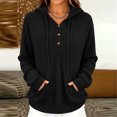 thumbnail image 5 of Women's Ribbed Knit Hoodies Half Button V Neck Drawstring Hooded Sweatshirt Long Sleeve Loose Casual Pullover Tops for Fall Winter Black, 5 of 6