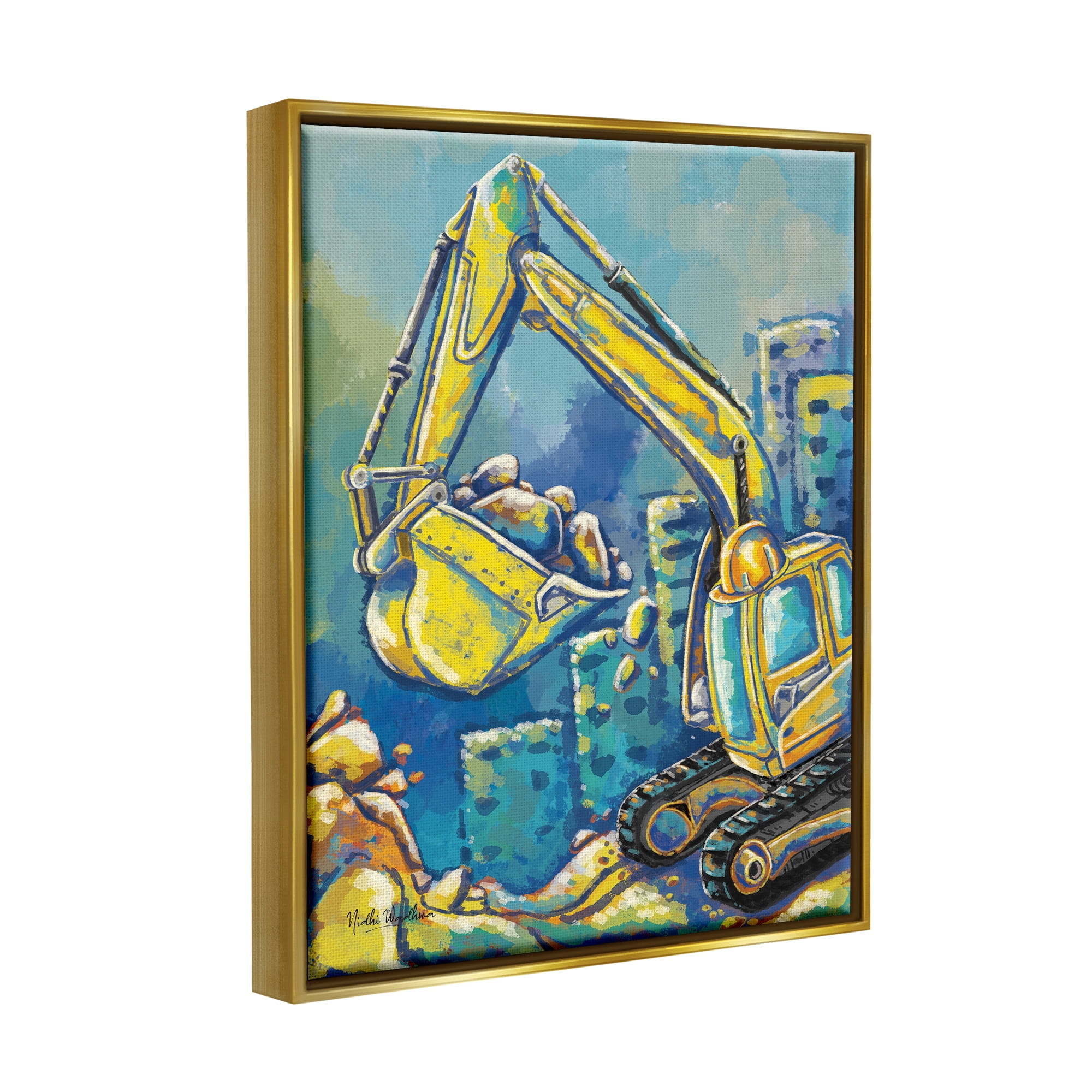 Stupell Industries Bulldozer Construction Painting Transportation Painting Gold Floater Framed Art Print Wall Art, 25 x 31