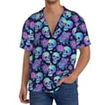 thumbnail image 3 of Honeii 's starry sky Skull flower for men's short-sleeved button-up collared shirt featuring a pocket, perfect for beach vacations, and travel adventures., 3 of 5