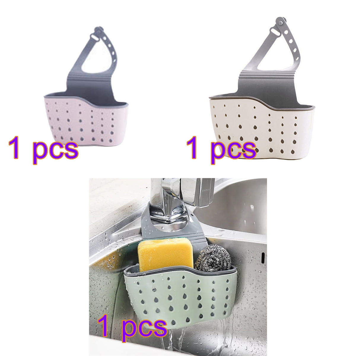 Adjustable Snap Sink Sponge Storage Rack Hanging Basket Kitchen Storage Holder