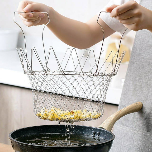 FLAMEEN Frying Basket,Foldable Frying Net Basket Cooking Strainer for French Fries Potato Fryer Fried Food Kitchen Cooking Tool,Frying Net