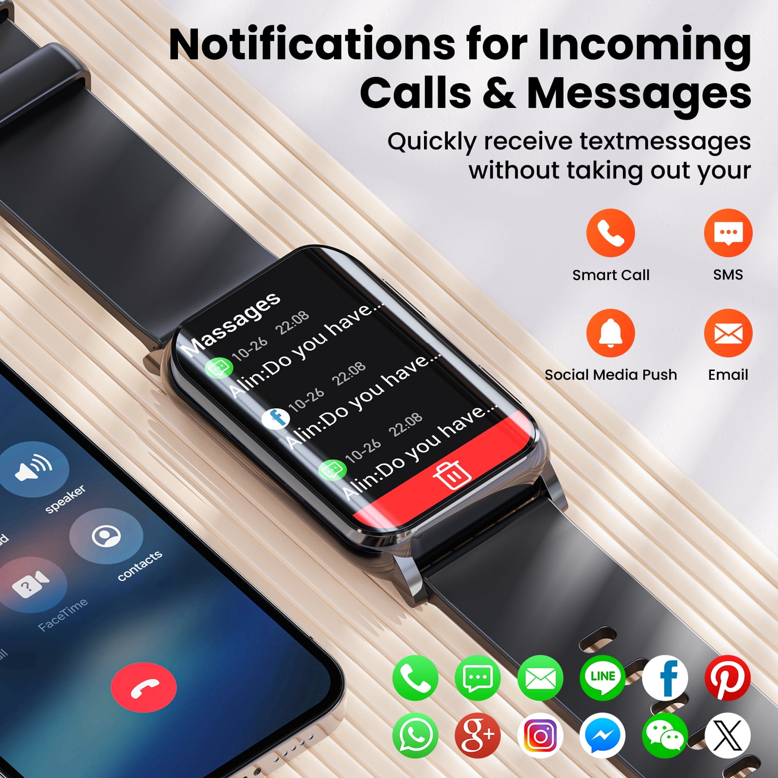 Fitness Tracker, 1.57" Smart Watch for Women Men, 10mm Ultra-Thin Fitness Watch with 2 Interchangeable Bands/Answer/Make Calls/120 Sports Modes/IP68 Waterproof, fits for Android iPhone Devices, Black