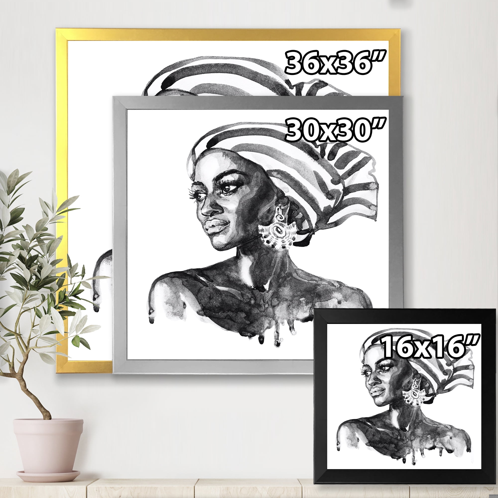 Designart 'Portrait of Afro American Woman XII' Modern Framed Art Print
