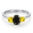 thumbnail image 3 of Gem Stone King 10K Two Tone Gold Black Sapphire and Yellow Sapphire Engagement Ring for Women | 1.42 Cttw | Oval 7X5MM | Gemstone September Birthstone | Size 6, 3 of 6