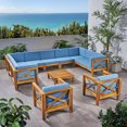 thumbnail image 5 of 10-Piece Blue and Brown Hand Crafted Outdoor Patio Sectional Sofa with Club Chair Set 58.25", 5 of 9