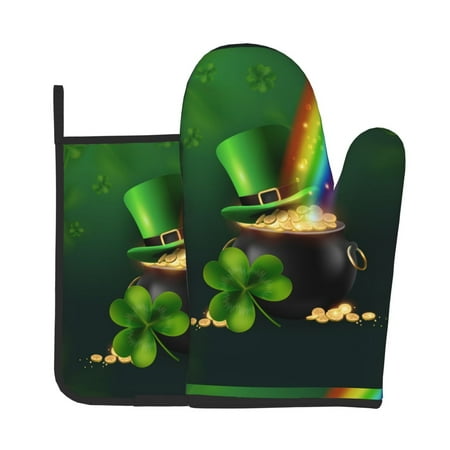 

Tebeau St. Patrick s Day4 Print Oven Mitts and Pan Racks 2-Piece Set Kitchen Oven Mitts and Pan Racks Heat Resistant 500 °F for Baking and Cooking