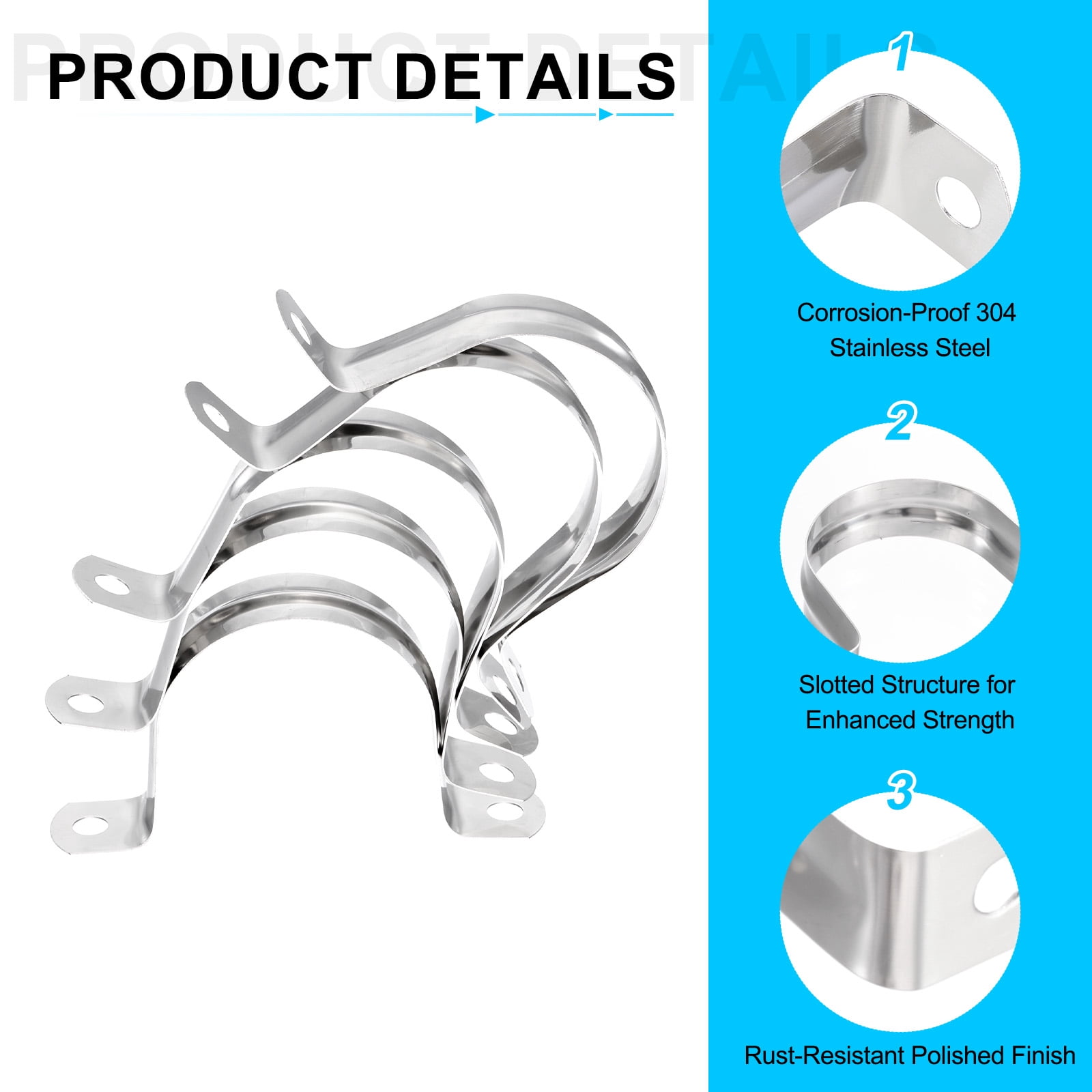 Uxcell 50pcs 1 3/4-Inch 45mm Conduit Clamps M45 U Tube Pipe Clamp Stainless Steel Rigid Pipe Strap Bracket