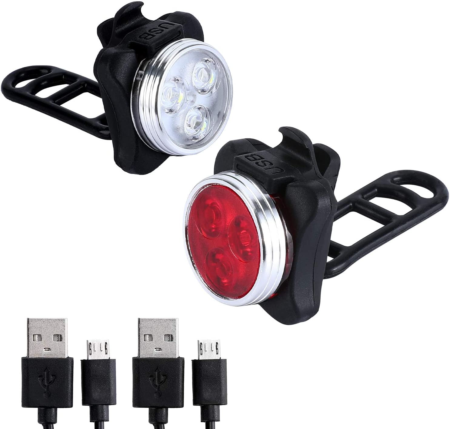 Rechargeable USB LED Bike Bicycle Head Tail Cycling Front Rear Headlight Set