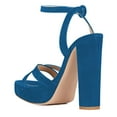 thumbnail image 3 of YDN Women Elegant Open Toe Chunky Block High Heel Sandals Ankle Buckle Straps Platform Pumps Wedding Dress Shoes Size 8 Dark Blue, 3 of 4