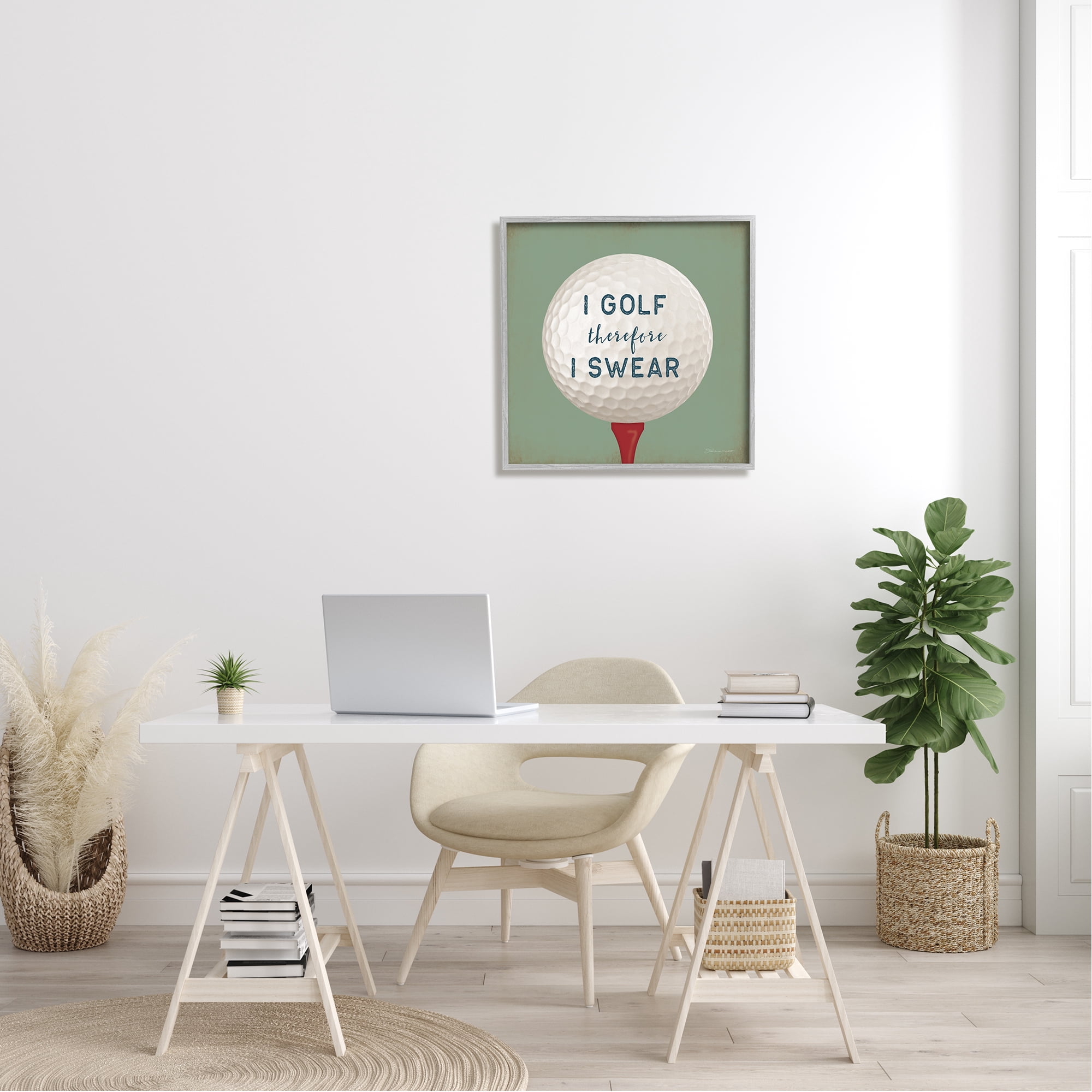 Stupell Golf Therefore I Swear Funny Sports Sports Painting Gray Framed Art Print Wall Art
