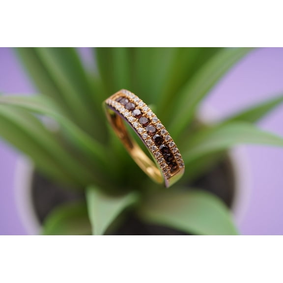 1Ct Round Cut Brown Diamond Lab Created Engagement Half Band Ring 14K Yellow Gold Plated