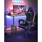Bigzzia Gaming Chair with LED Lights, Adjustable Headrest & Lumbar Support, Height Adjustable, Black