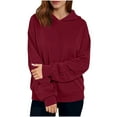 thumbnail image 2 of Tops for Women Ndbuld Women's Hooded Sweatshirt Pleated Long Sleeved Casual Top Hooded Sweatshirt Womens Hoodies Drawstring Hooded Sweatshirts for Woman,Red,S, 2 of 9
