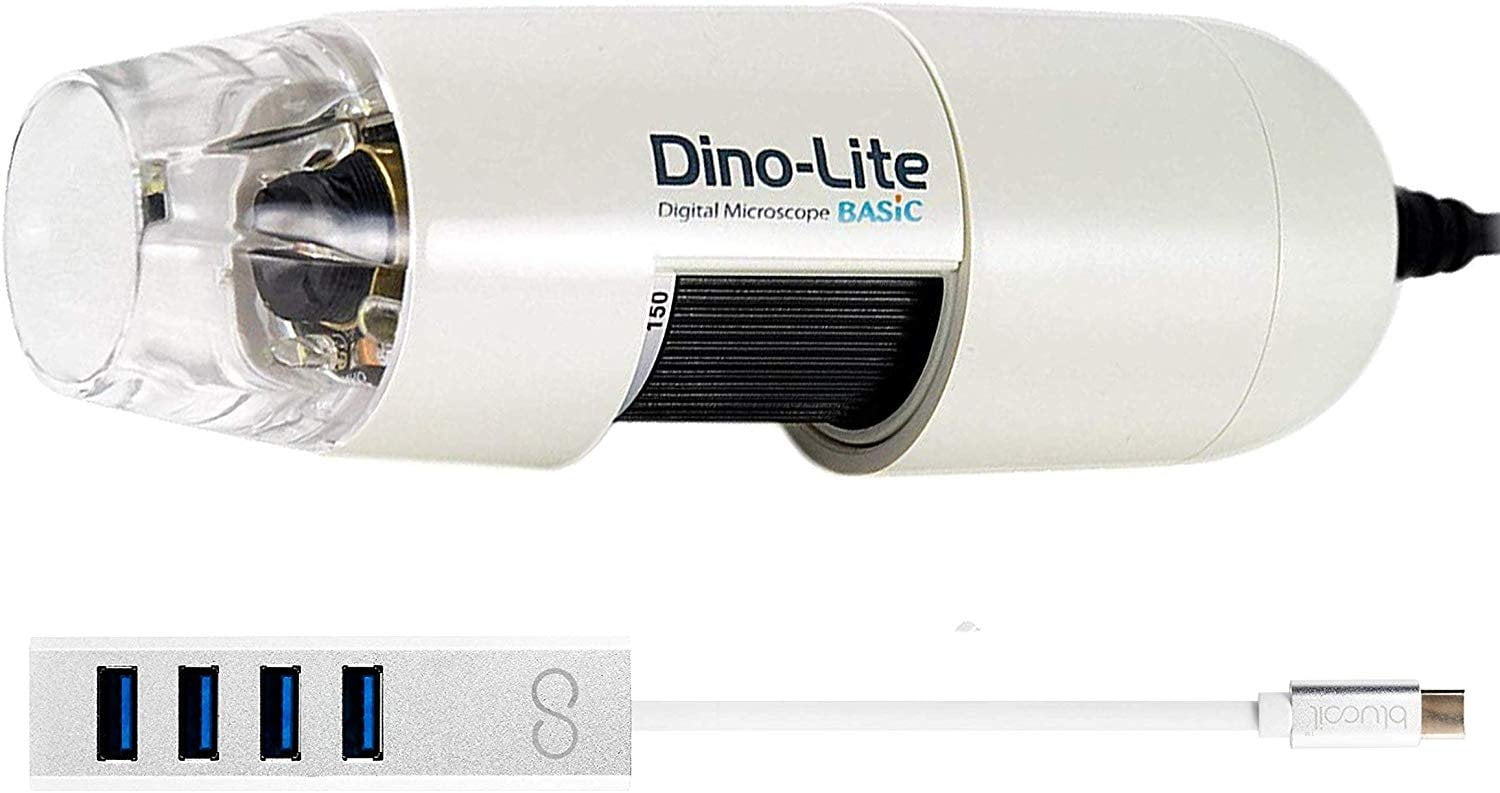 makeup tøjlerne At Dino-Lite AM2111 Digital Microscope Handheld with USB 2.0 Connection,  10x-50x, 230x Magnification (White) Bundle with Blucoil Mini USB Type-C Hub  with 4 USB Ports - Walmart.com