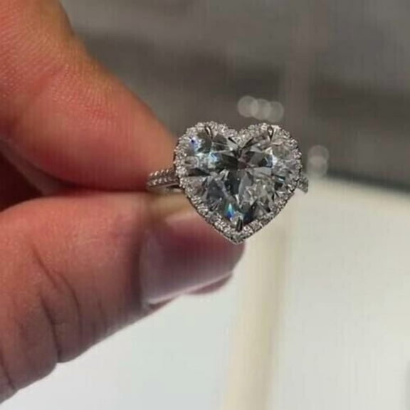 2.50CT Lab-Created Heart Shape Diamond Halo Engagement Ring 14K White Gold Plated
