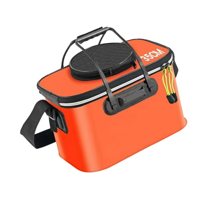 Cubo de pesca plegable de almacenamiento impermeable con asas, bolsa de pesca EVA para peces naranja