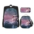 thumbnail image 1 of Easygdp Boat Lighthouse Storm Waves Mochila para Niños y Niñas con Set de Caja de Almuerzo y Estuche para Lápices 3 en 1, Mochila Escolar Estampada para Adolescentes, 1 of 7