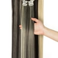 thumbnail image 4 of SHCKE 8Pcs Clip in Hair Extensions 26 Inch Straight Synthetic Hair Extensions Dark Brown Mix Bleach Blonde Double Weft Hair Extensions Hairpiece for Women, 4 of 6