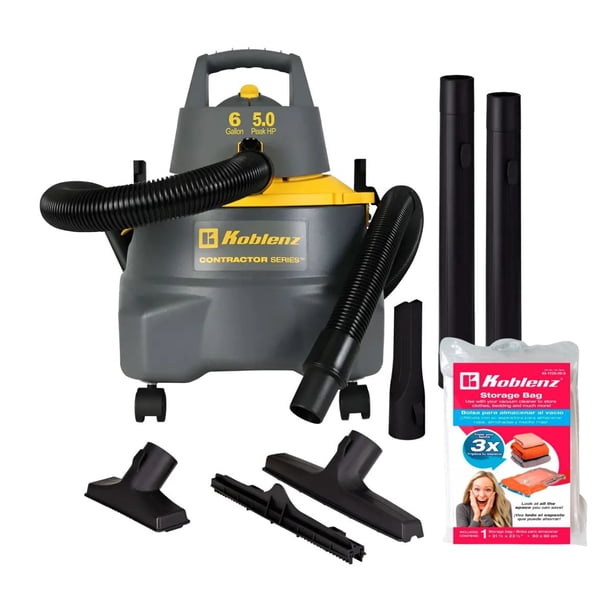 Kit Aspiradora Koblenz WD-6 C212 Uso Rudo Contractor 6 Galones 5.0 HP + Bolsa de Almacenamiento Koblenz Reutilizable con Válvula