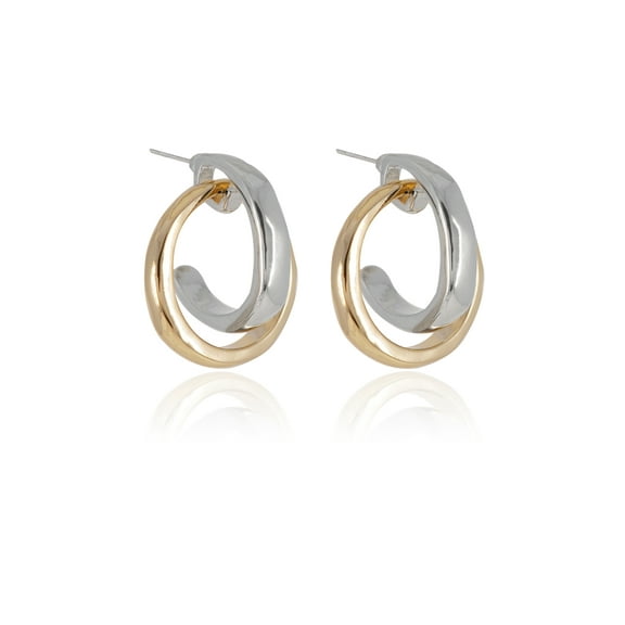 Time and Tru Women's Interlocked Metal Loop Earring In Two Tone Plated Color