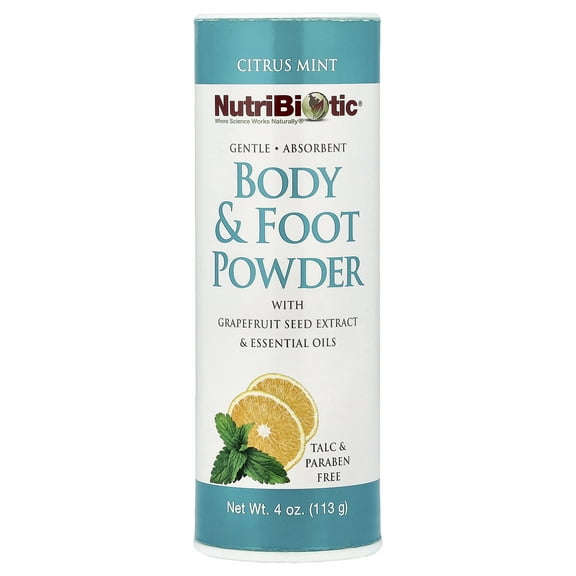 NutriBiotic Body & Foot Powder, Citrus Mint Scent from Essential Oils, Body Powder, 4 oz