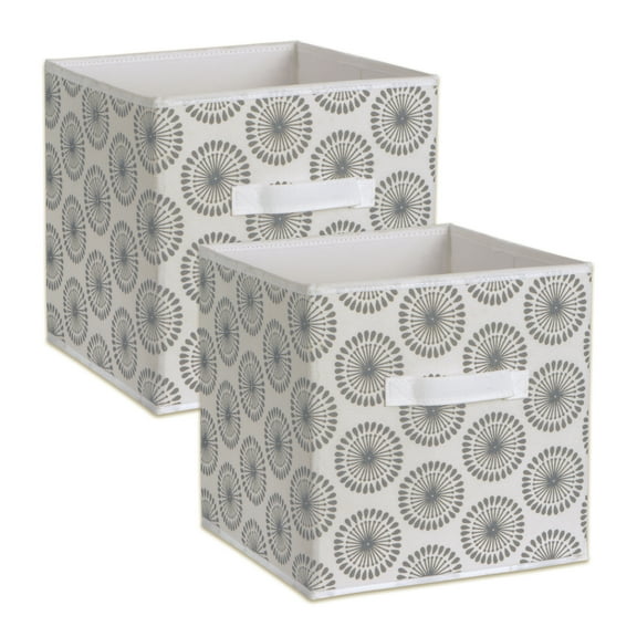 Contemporary Home Living Set of 2 Gray Nonwoven Polyester Cube Storage Bin with Starburst Design 11"