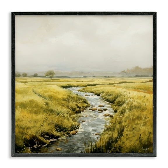 Stupell Industries Calming Horizon River Landscape & Nature Painting Black Framed Art Print Wall Art, 12 x 12