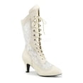 thumbnail image 2 of 3" Block Heel Wide Width/Shaft, Calf High Boot, No Zipper - Ivory Faux Leather-Satin Lace, 13, 2 of 2