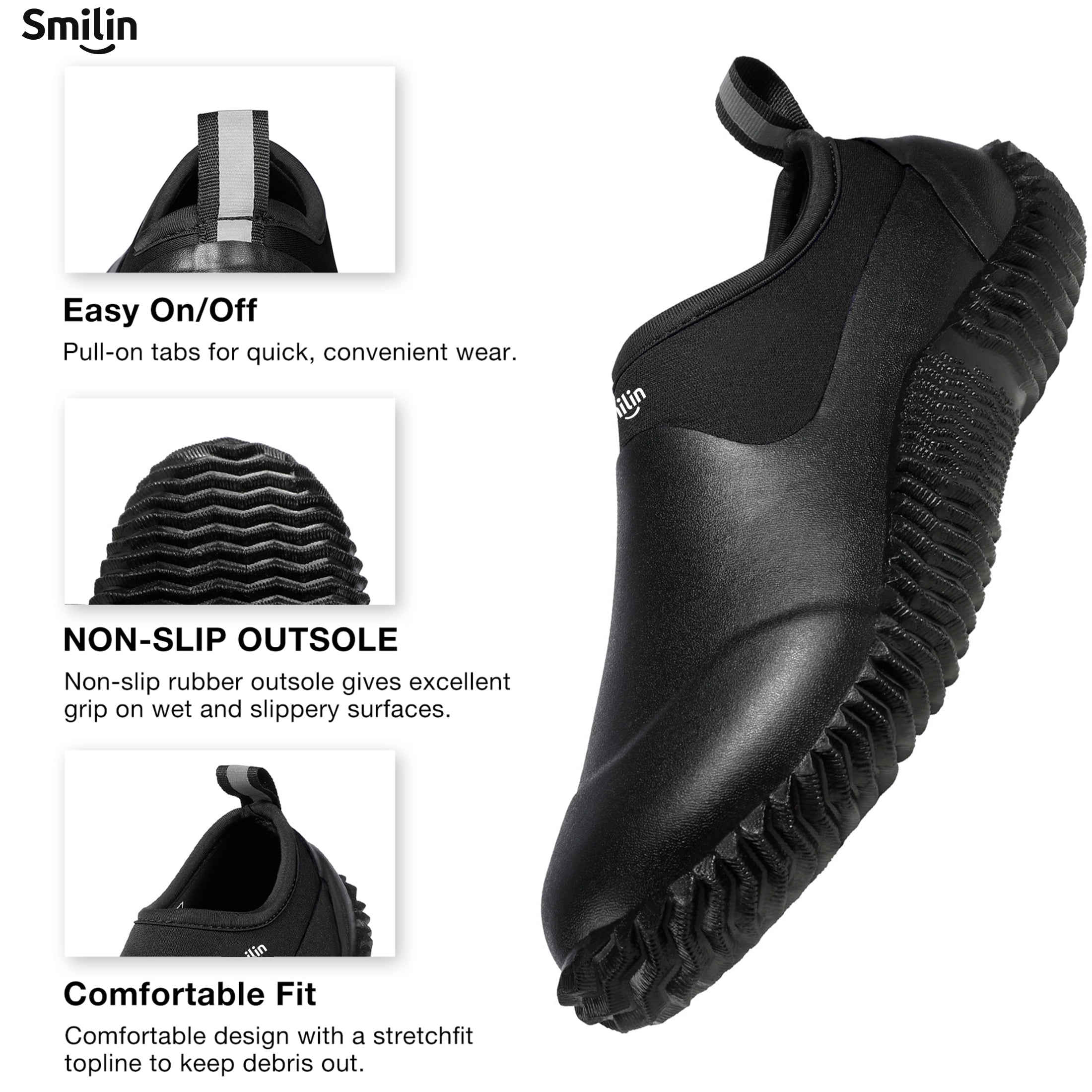 SMILIN Waterproof Rain Garden Boots, Anti-Slip Rubber Ankle Rain Boots for Men & Women, Black, Size 12 Women/10.5 Men